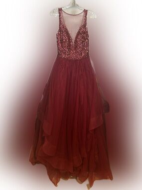 Val Stefani Burgundy Sequin Beaded Formal Prom Gown Dress Women’s Size 4